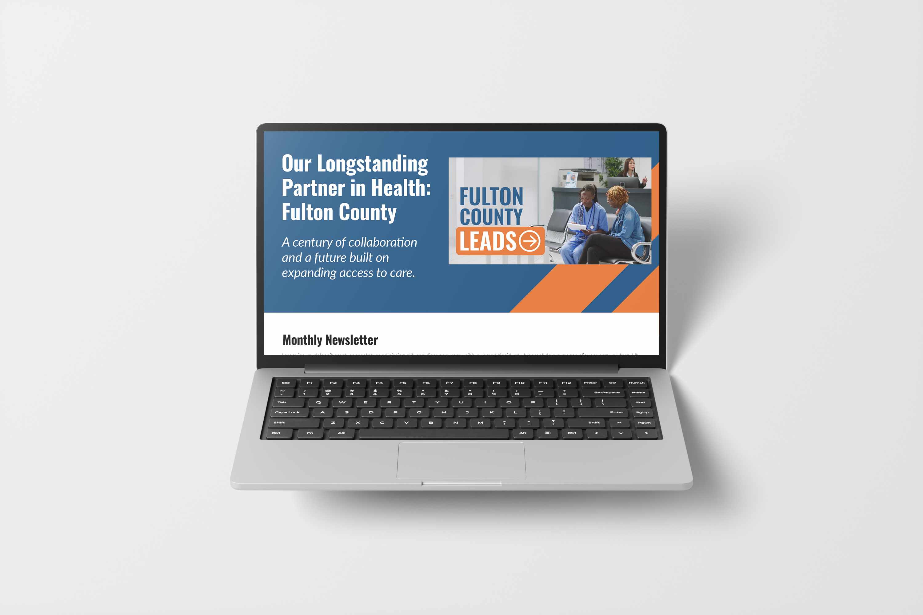 fulton county landing page mockup on laptop screen. 