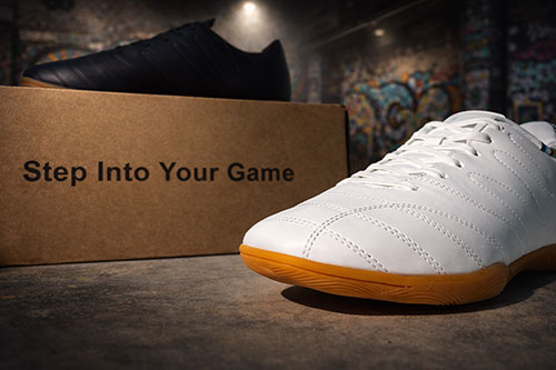 Black and white Ultimo Indoor/Outdoor Shoes with Step into Your Game Box