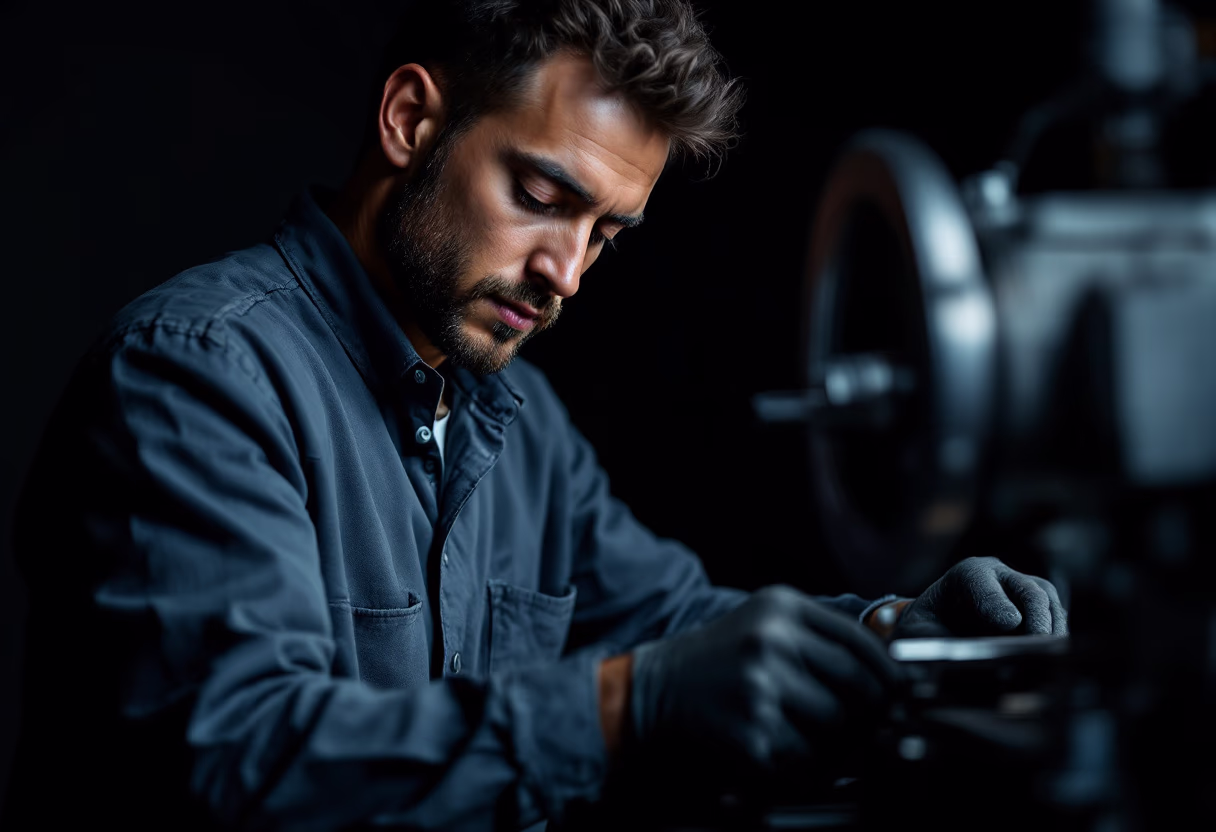 image of workers at machining station (for a manufacturing plant)