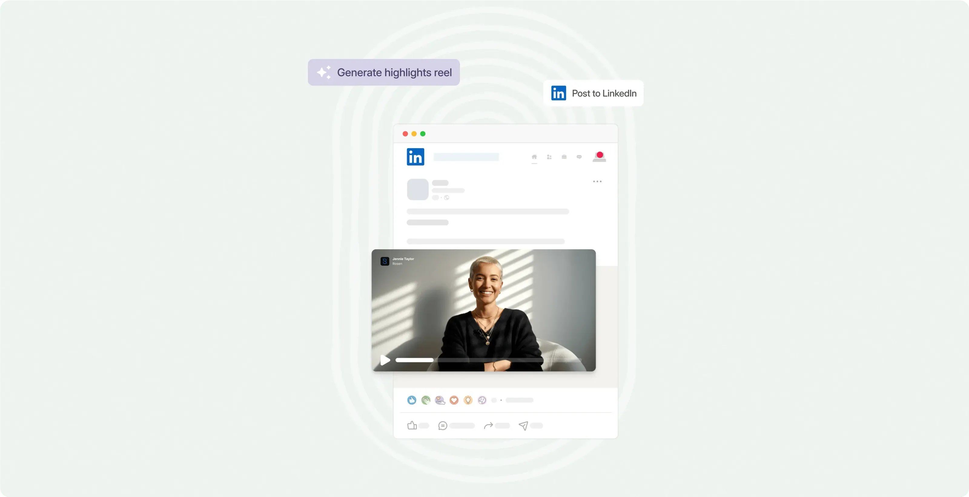 Vouch generating a highlights reel and posting an employee video to LinkedIn