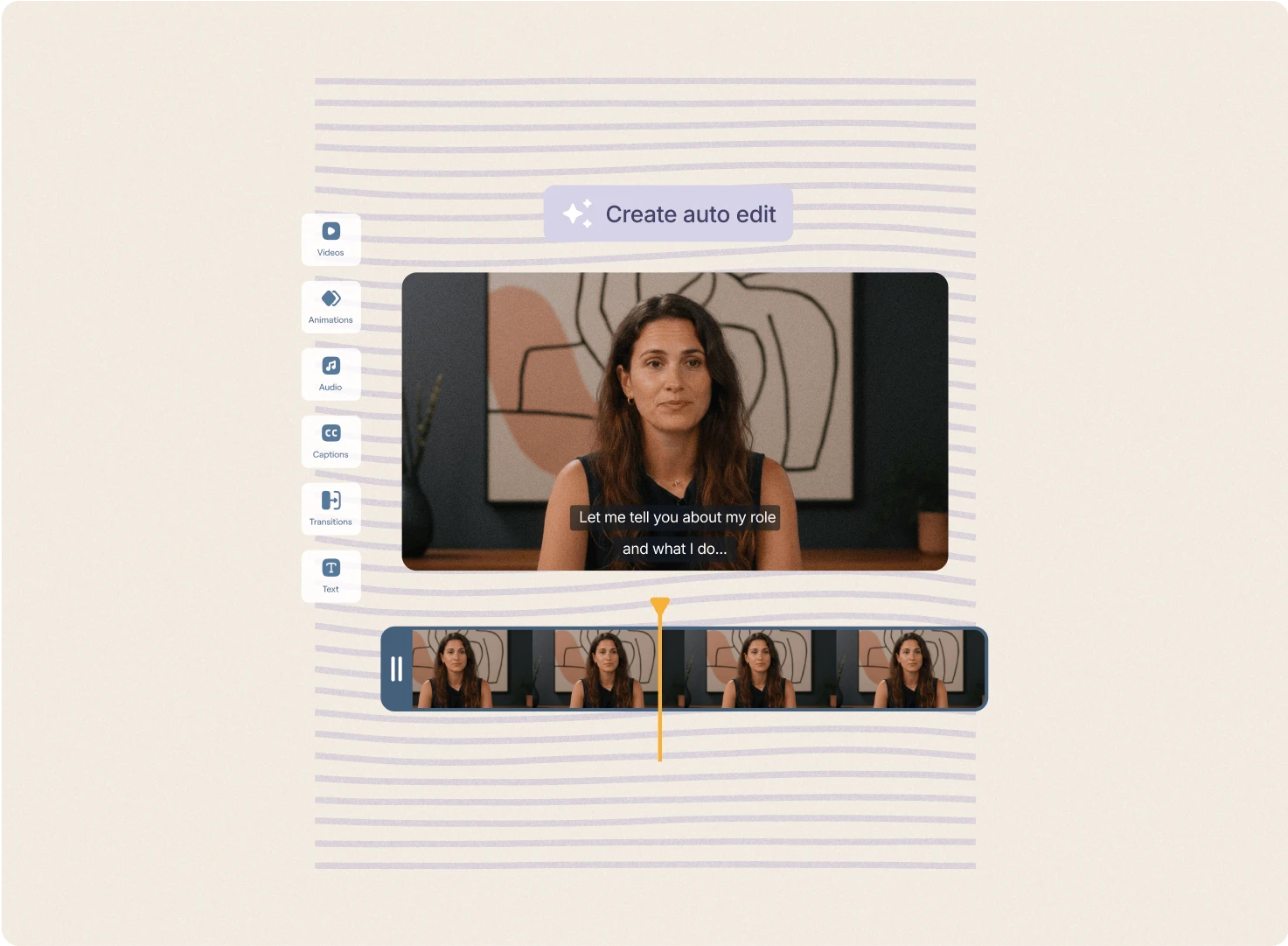 Vouch auto edit timeline trimming a video of a woman introducing her role