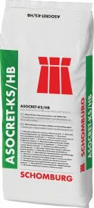 Bag of Schomburg Asocret-KS/HB construction product with red logo and green vertical text.