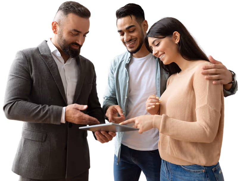 Male realtor and happy clients