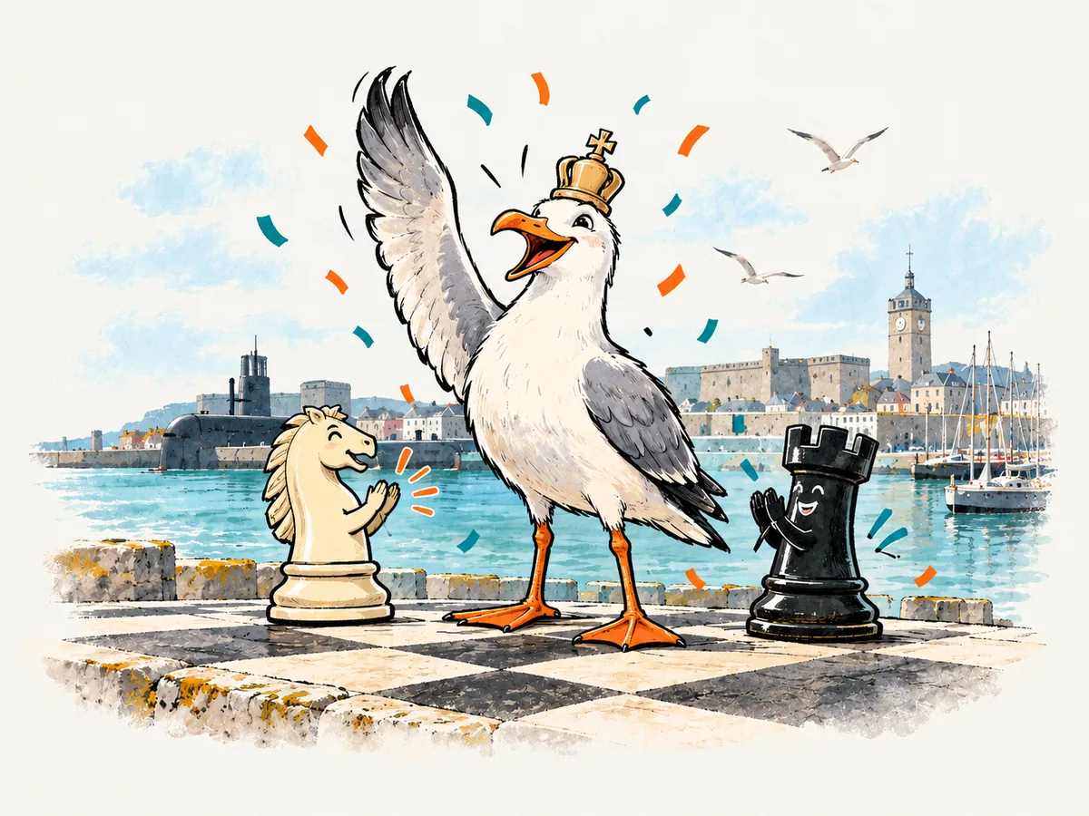 Une mouette couronnée fête ton inscription avec un cavalier et une tour.