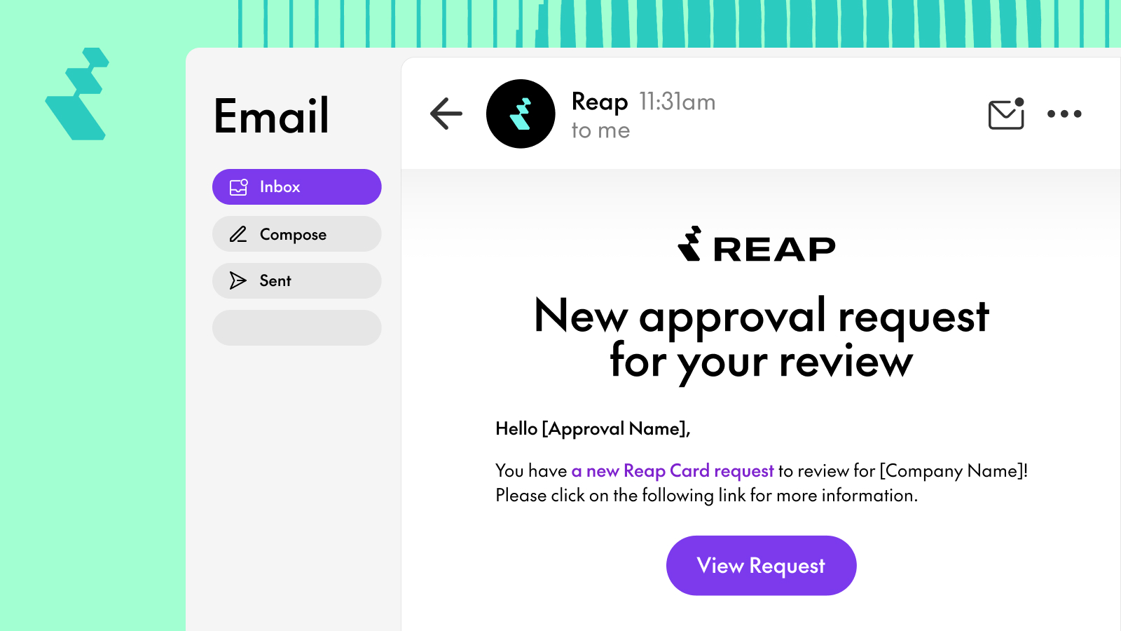 Screenshot of Reap Card Request on Email