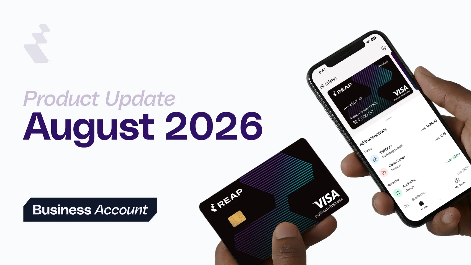 Reap Business Account product update August 2026 banner