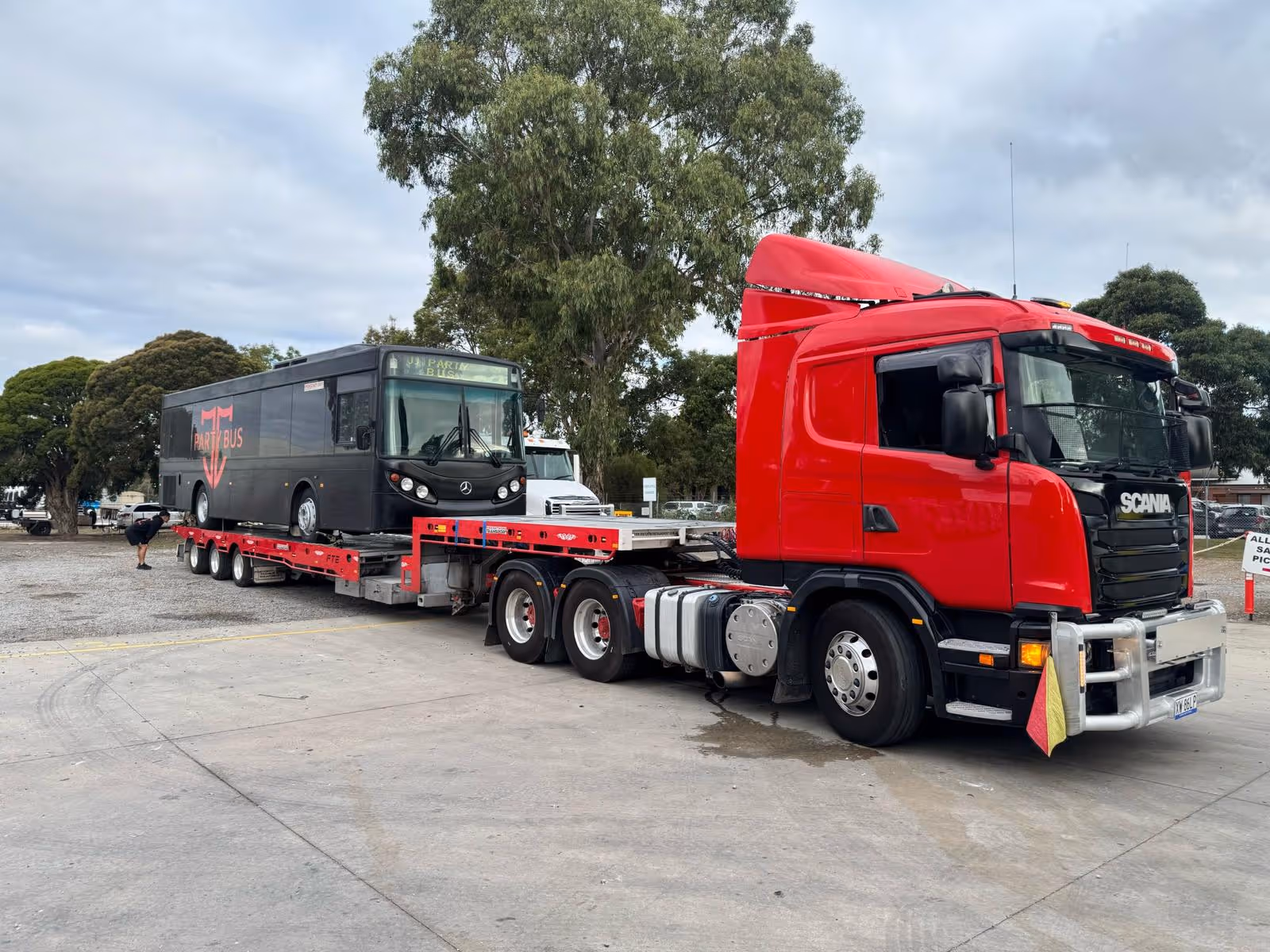 a truck on a trailer