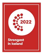 Red badge with white circle displaying “2022” and the text “Strongest in Iceland” underneath.