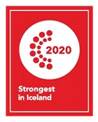 Red badge with white circle displaying “2020” and the text “Strongest in Iceland” underneath.