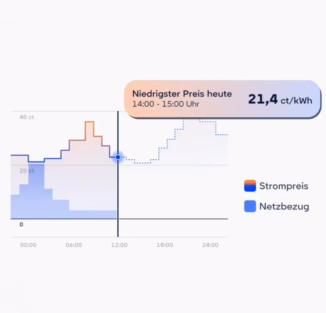 Diagramm mit Strompreis und Netzbezug über einen 24-Stunden-Zeitraum.