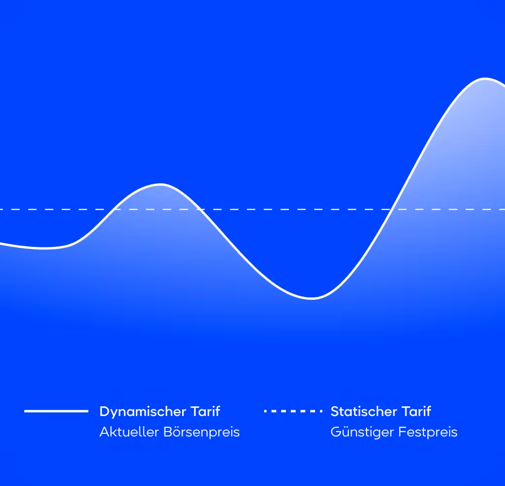 Vergleichsgrafik mit zwei Linien: eine für dynamischen Tarif (aktueller Börsenpreis) und eine für statischen Tarif (günstiger Festpreis).