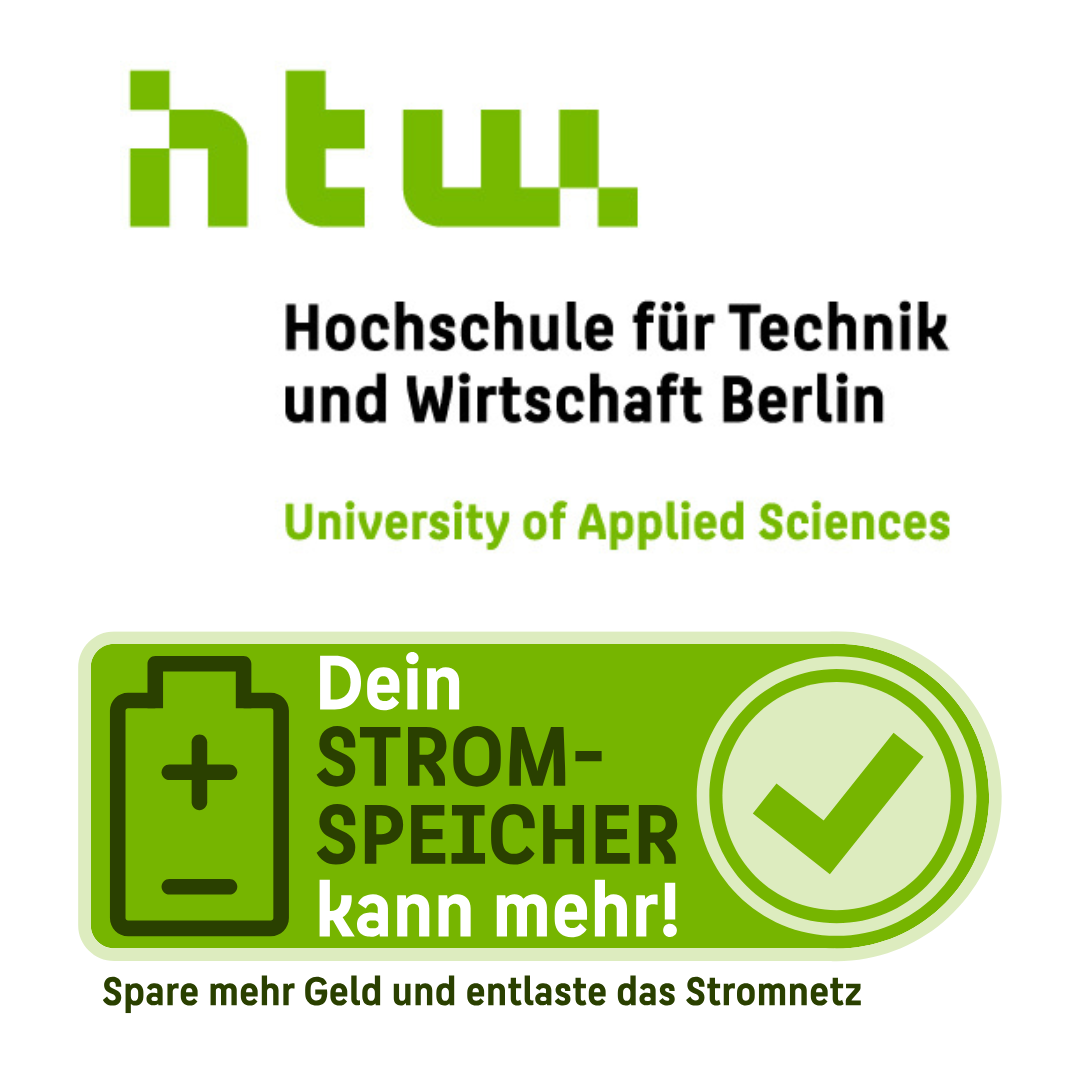 Logo der HTW Berlin und der Initiative "Dein Stromspeicher kann mehr"
