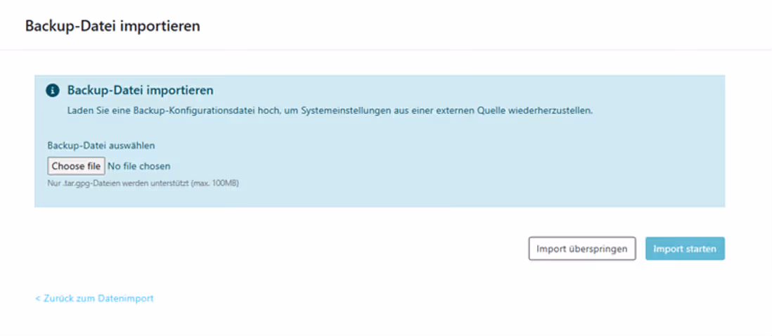 Daten-Import via SD-Karte im Inbetriebnahme-Assistenten, Step 2