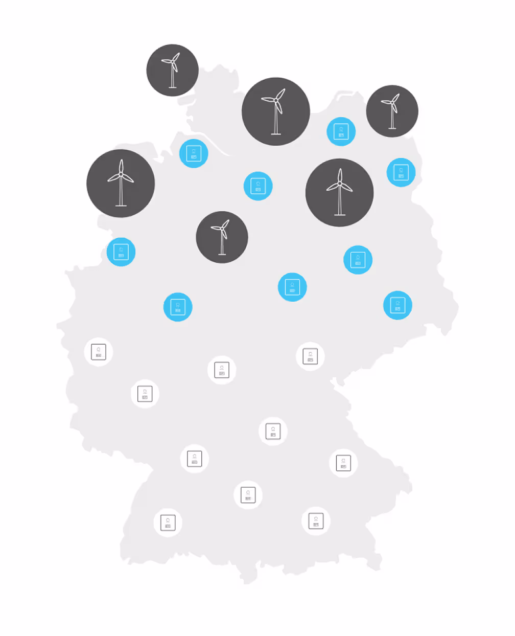 Redispatch Deutschland Karte Vernetzung von Erneuerbaren Energien mit Batterienspeichern - unabhängigkeit von Großkraftwerken