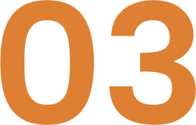 Große orangefarbene Zahl 03 auf transparentem Hintergrund.