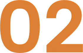 Große orangefarbene Zahl 02 auf transparentem Hintergrund.