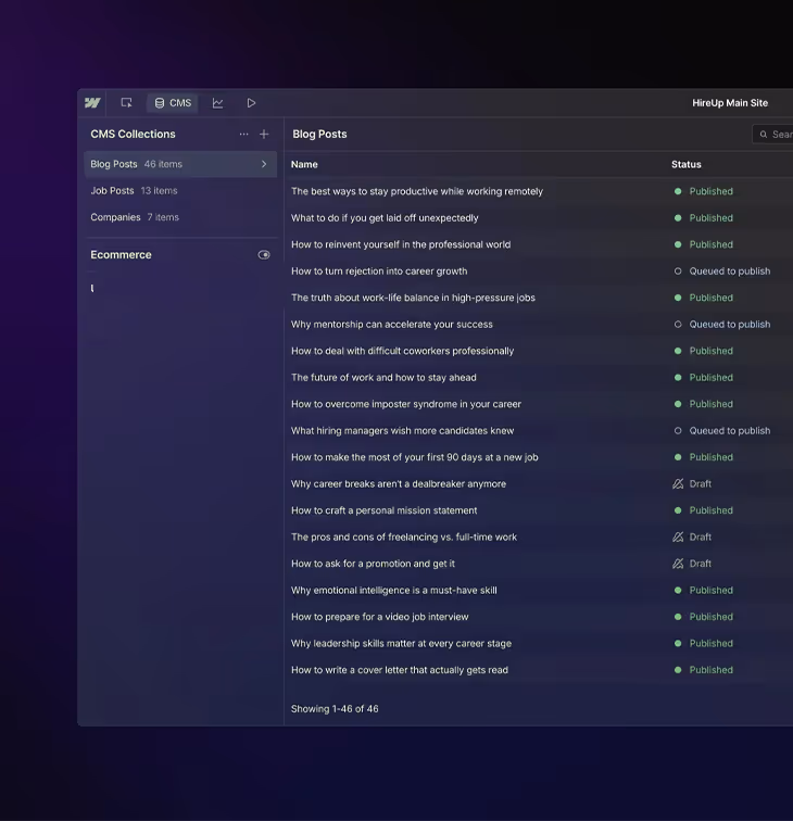 Bir içerik yönetim sistemi ekranında yayımlanmış, taslakta ve yayınlanması beklenen çeşitli blog başlıkları listesi.