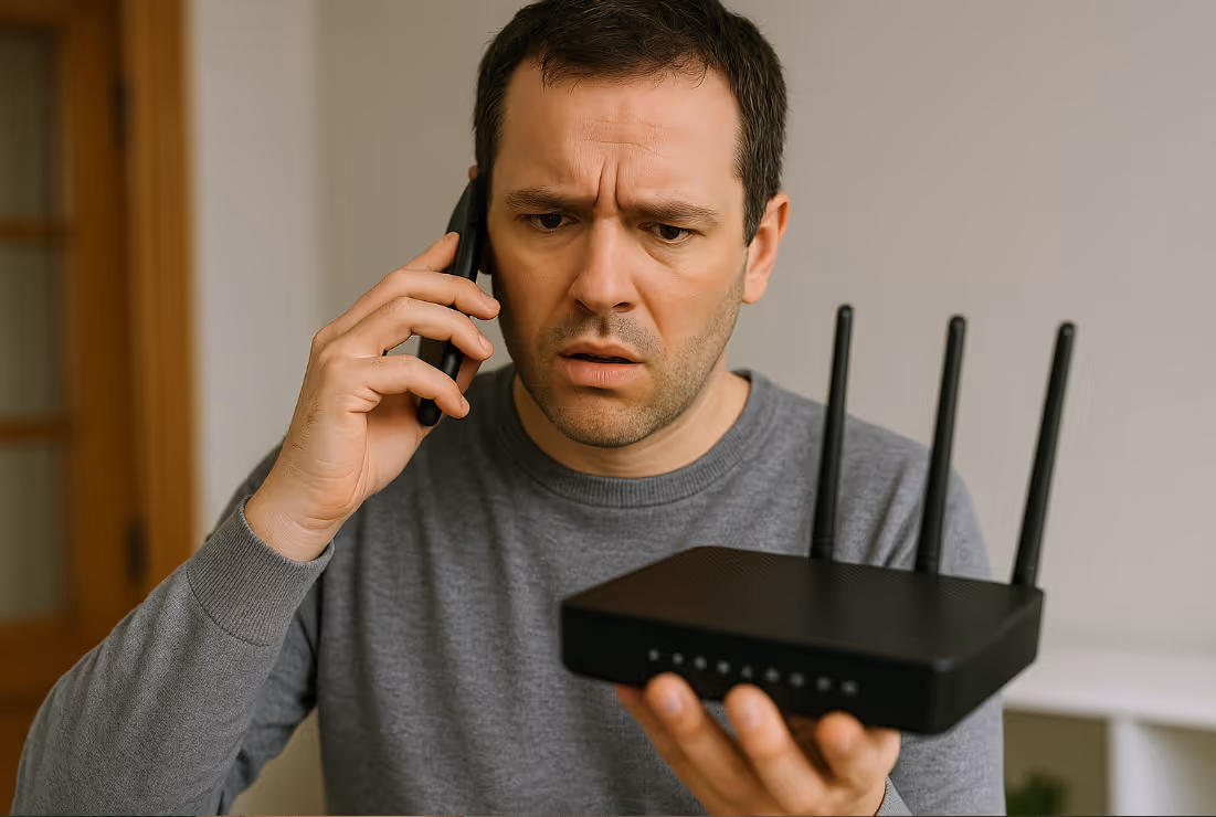 Confused person trying to fix his router without VideEngager
