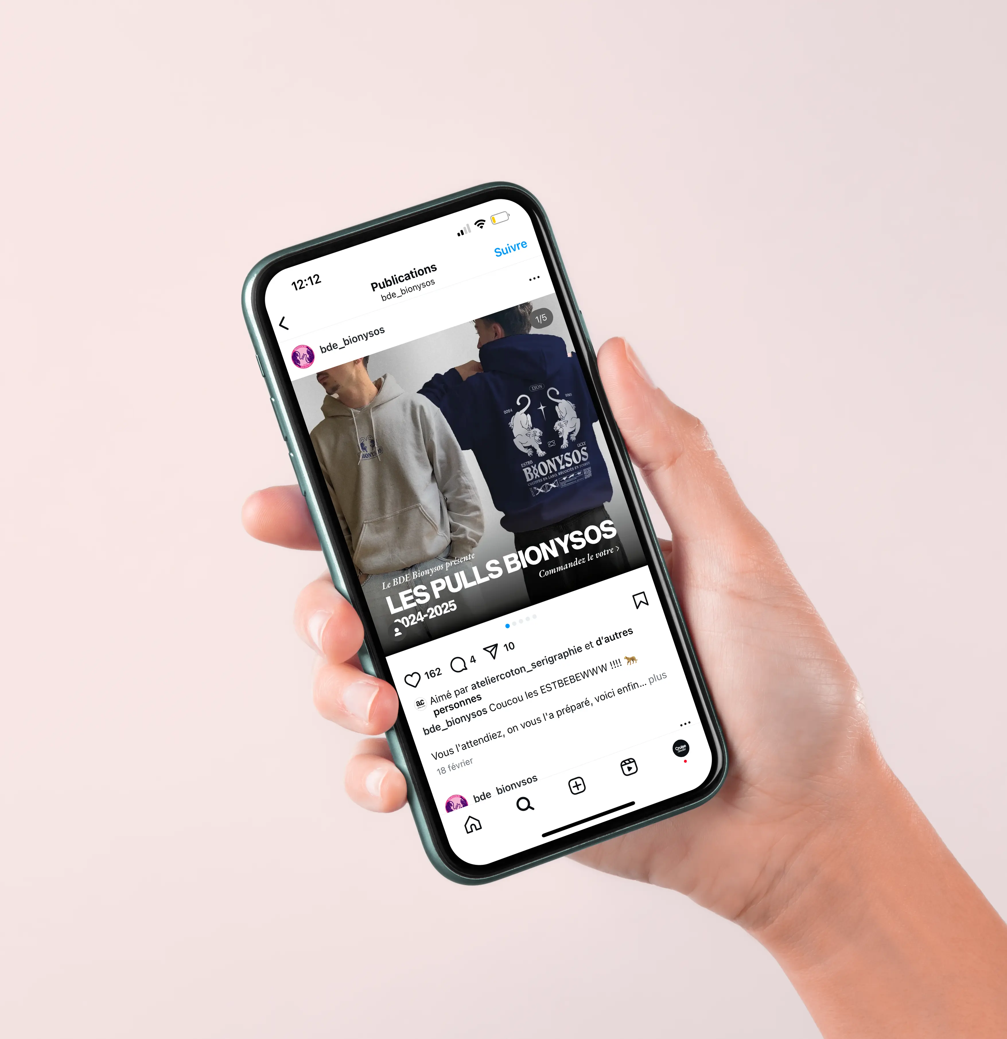 Post Instagram de lancement de précommande des sweats d'un client.