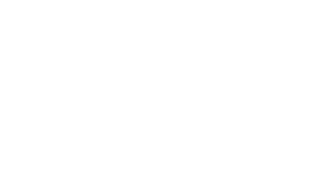 Adira Concierge Inc. logo with a sleek, minimalist black icon featuring three horizontal lines and a circular shape, followed by the company name in modern, uppercase lettering.