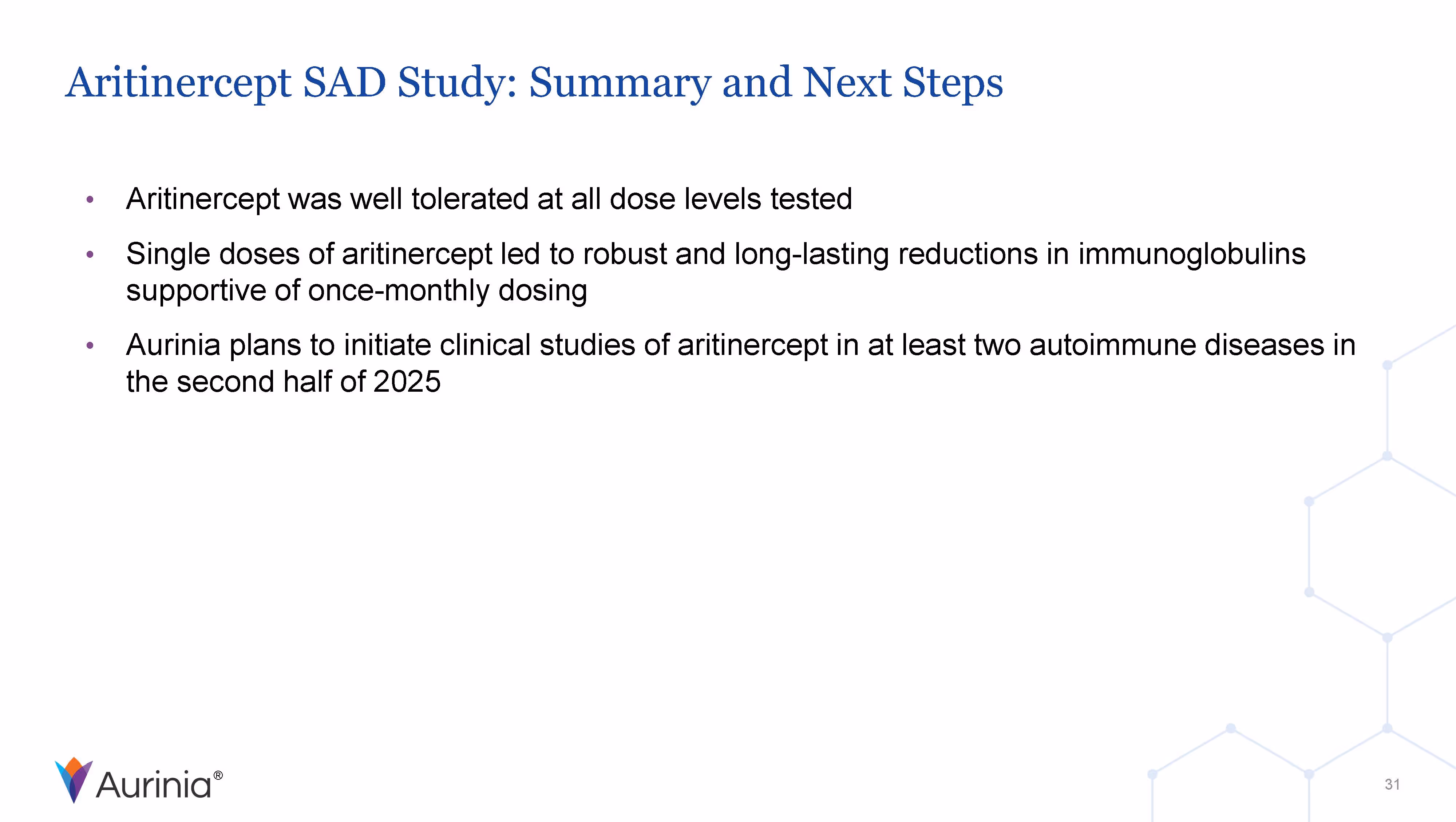 Aritinercept SAD Study: Summary and Next Steps