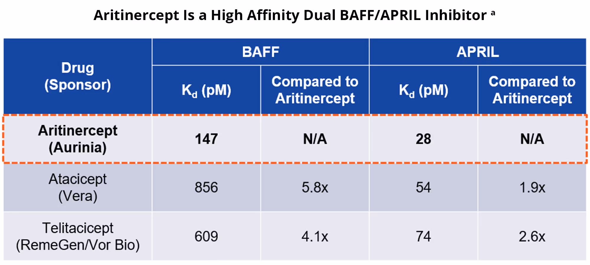 Aritinercept Is a High Affinity Dual BAFF/APRIL Inhibitor