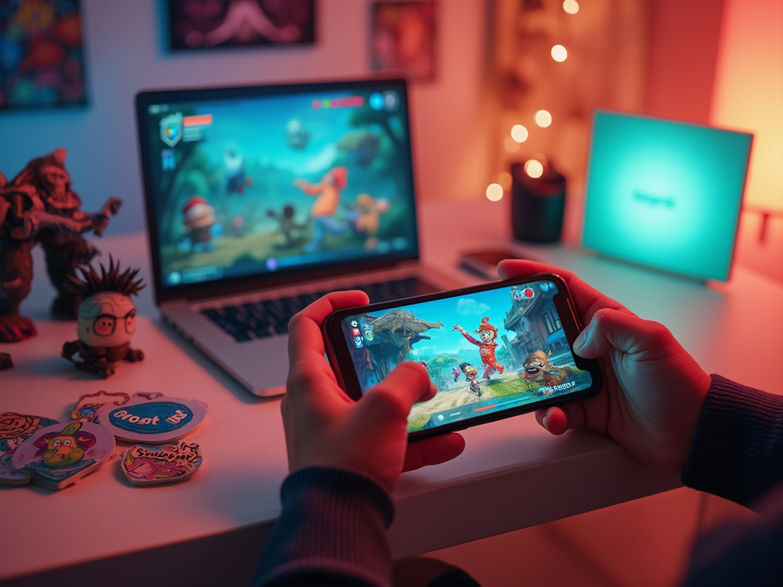 A person holding a cell phone with a game on the screen.