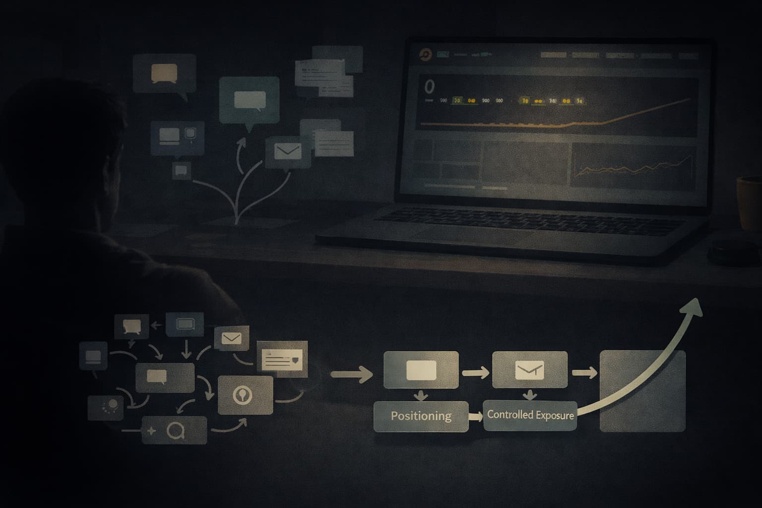 A laptop with a screen that says positioning control exposed.