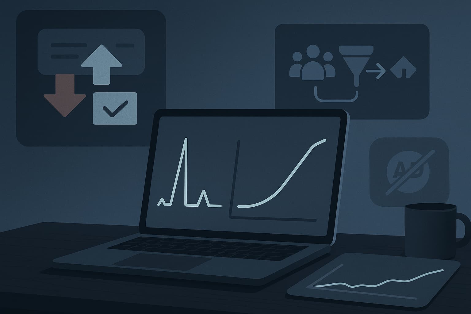 A laptop with a graph on the screen.