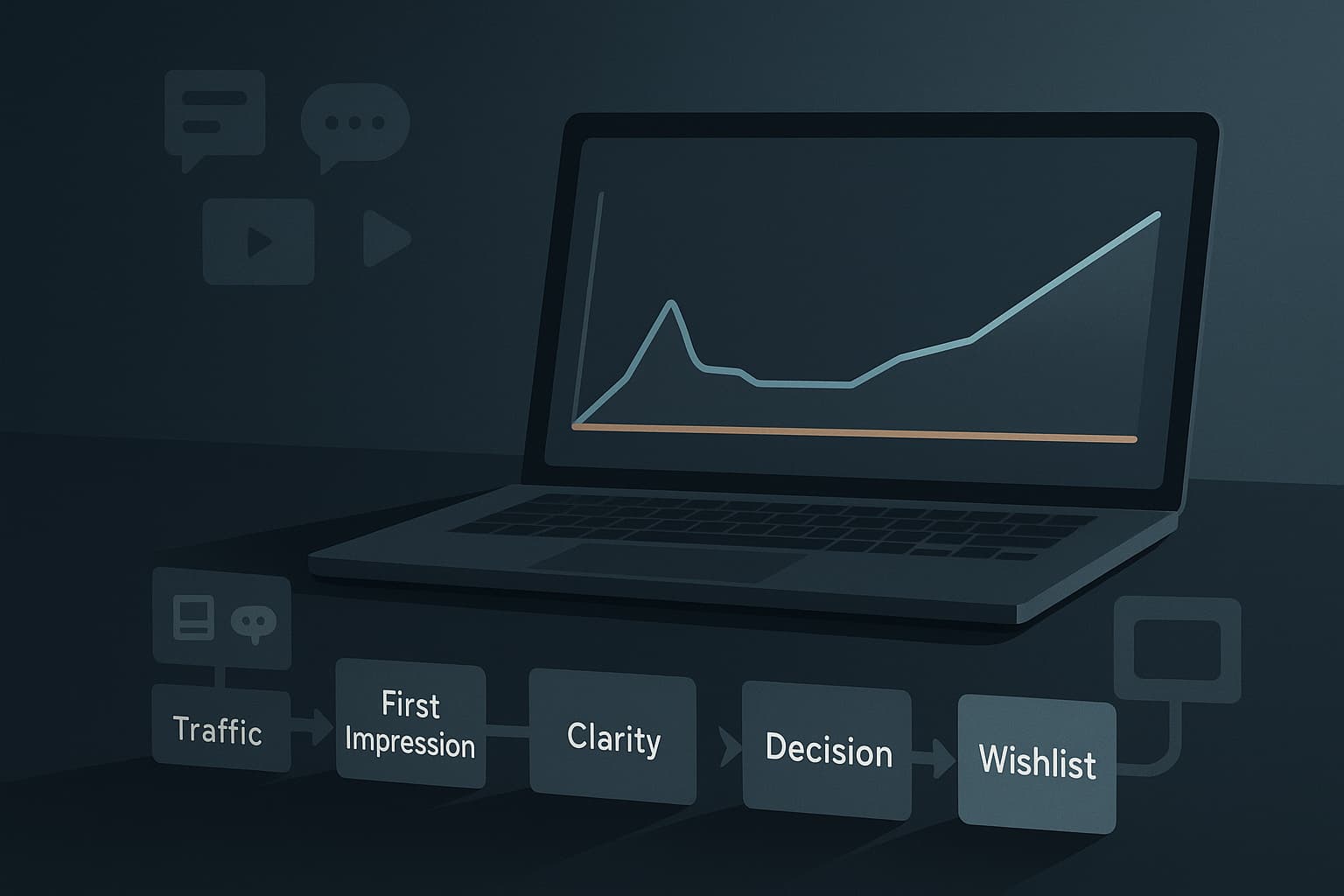A laptop with a graph on the screen.