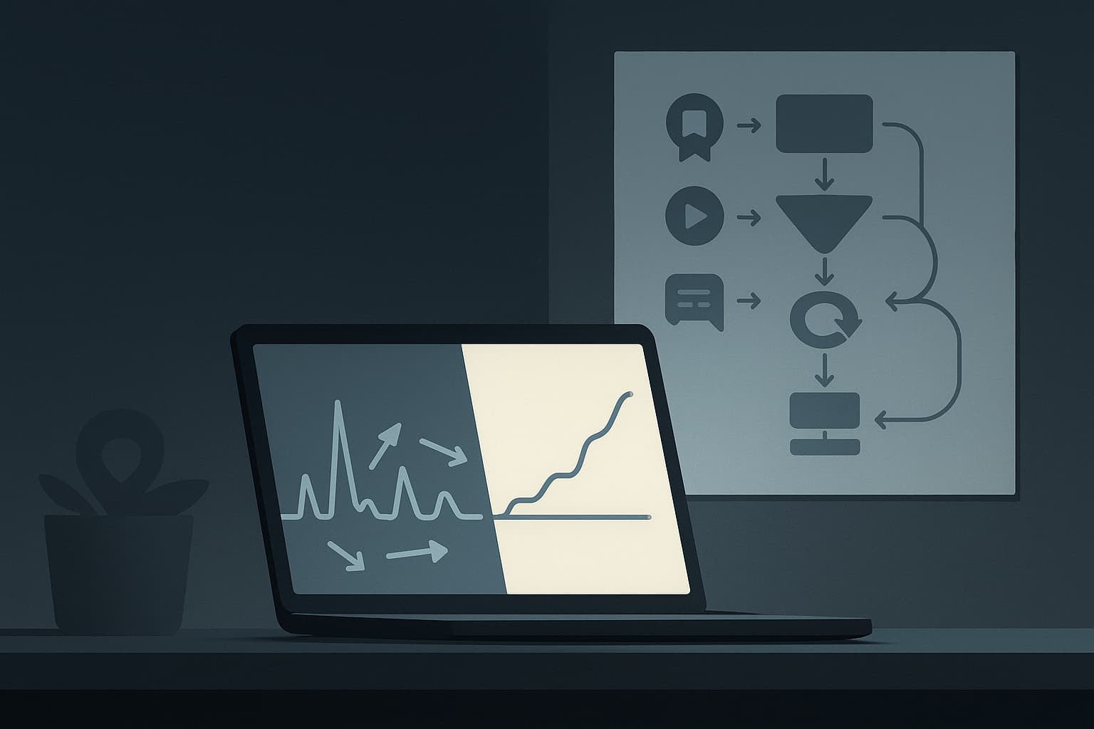 A laptop with a graph on the screen.