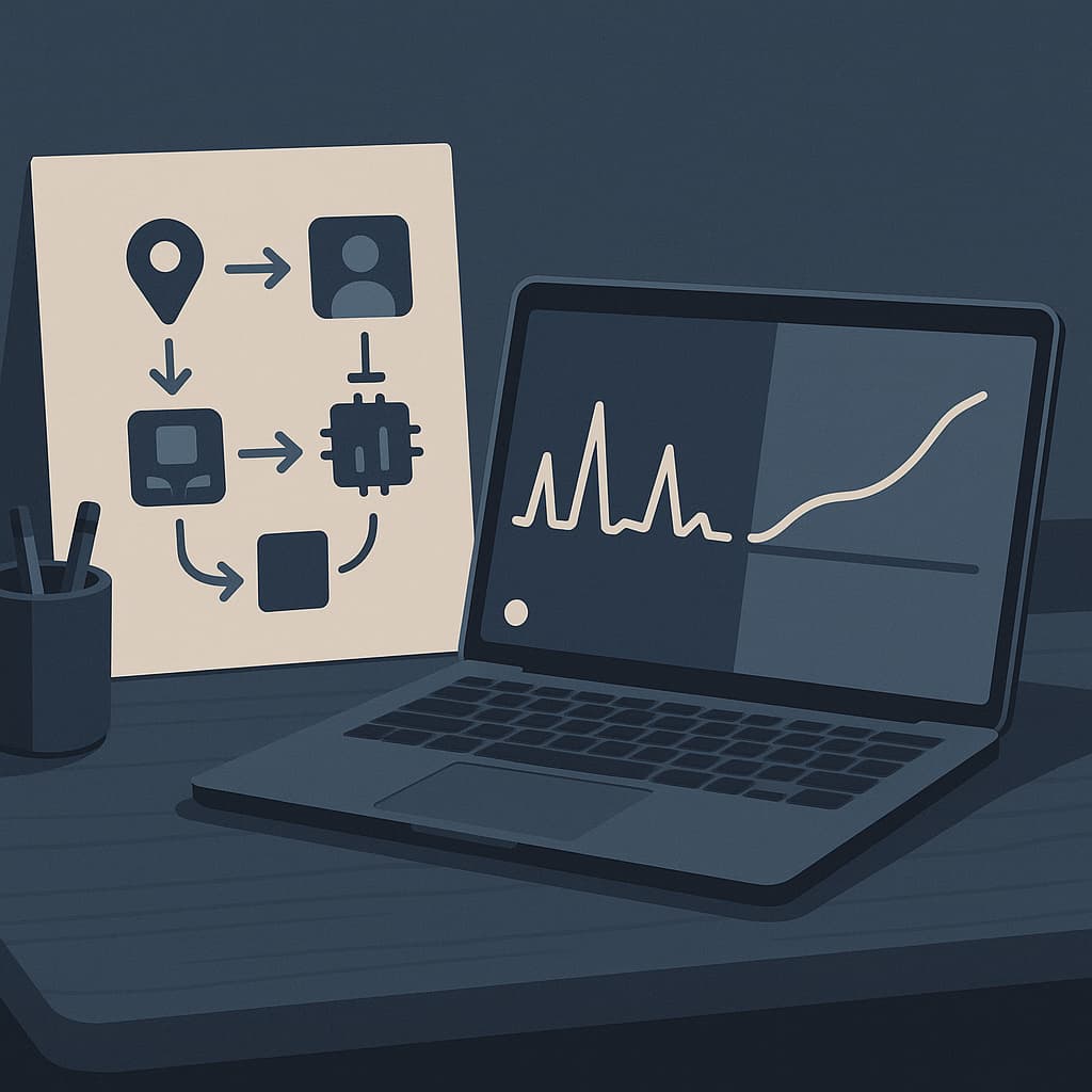 A laptop with a graph on the screen.