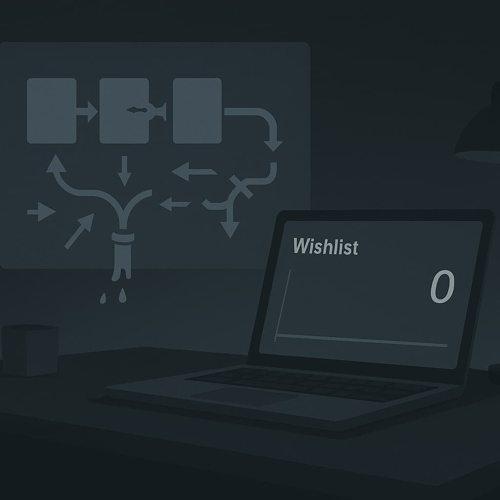 A laptop with a wishlist screen open.