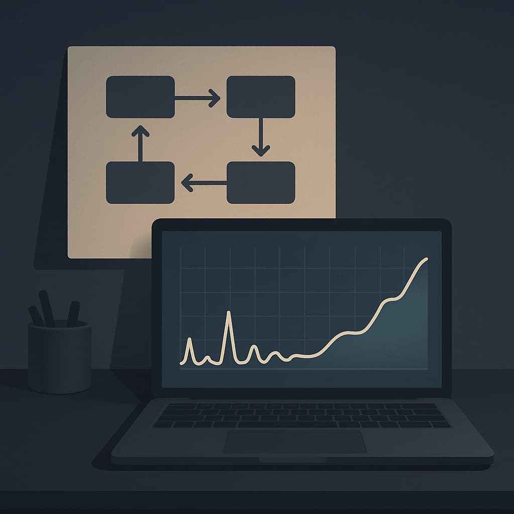 A laptop with a graph on the screen.