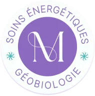 Logo blanc et violet, communication animale et géobiologie
