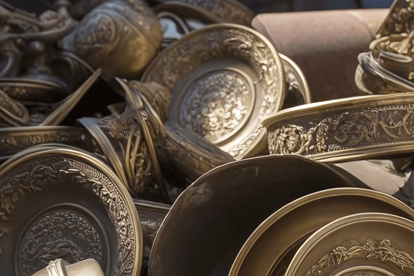 photo d'objets en bronze en vrac dans une benne mj valorisation
