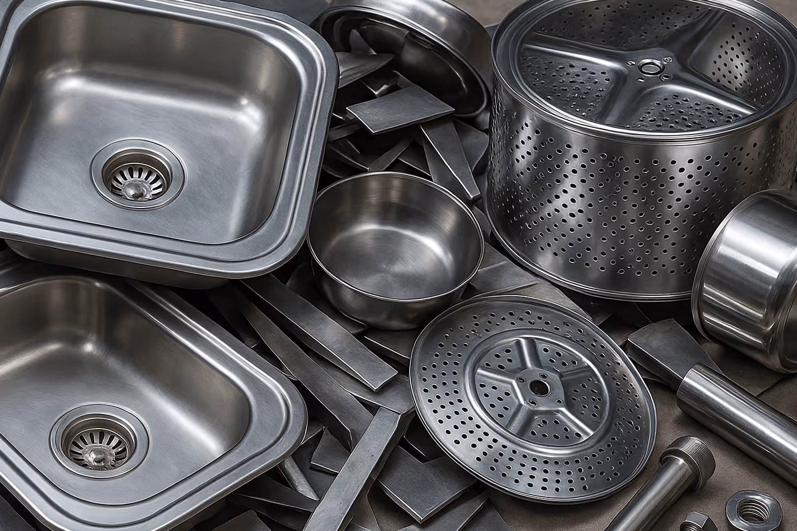 Objet en inox en vrac dans une benne chez mj valorisation
