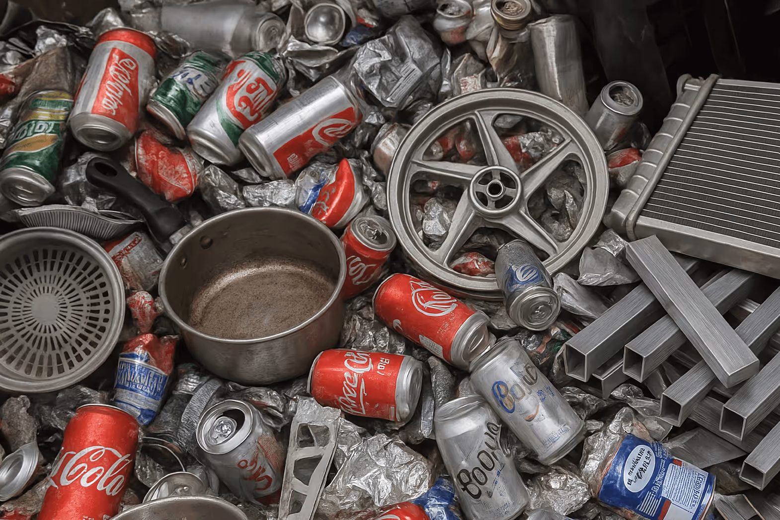 photo d'objets en aluminium dans une benne de mj valorisation