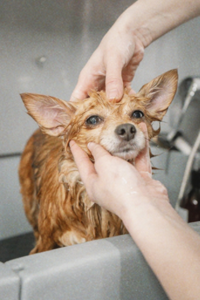 Pomchi enjoying the Banana Facial and Natural Tear Stain Treatment at Hackney Barkers in Hackney