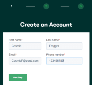Cosmic Frog Account Creation