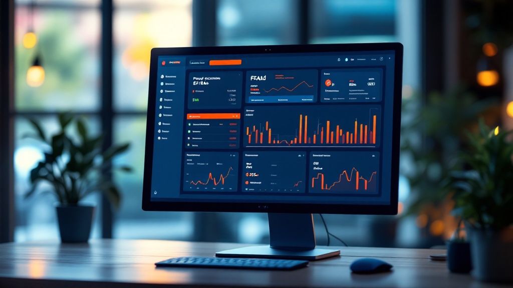 An abstract image showing data nodes connecting to represent an AI network, symbolizing smart fraud detection.
