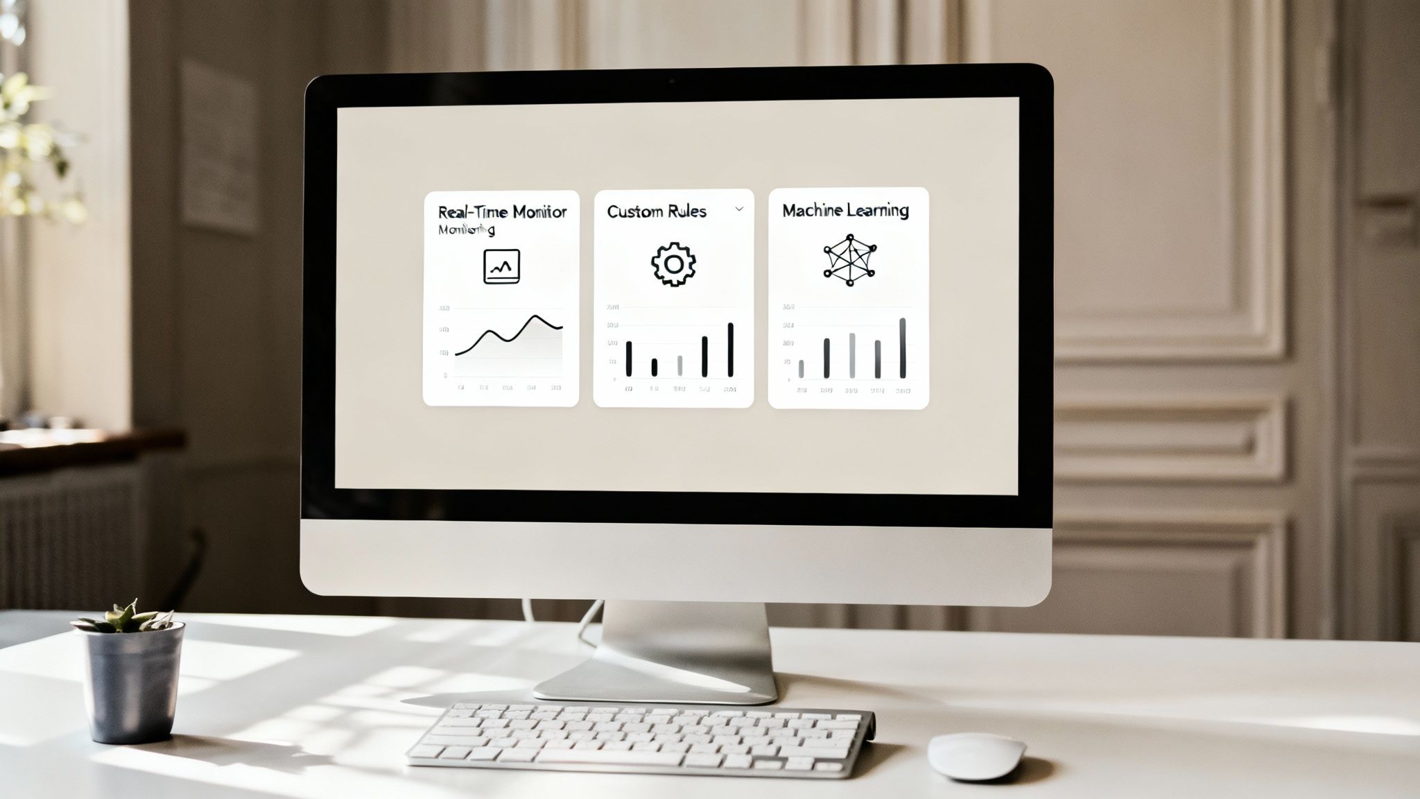 A digital interface showing various graphs and data points, representing a user-friendly dashboard for transaction monitoring solutions.