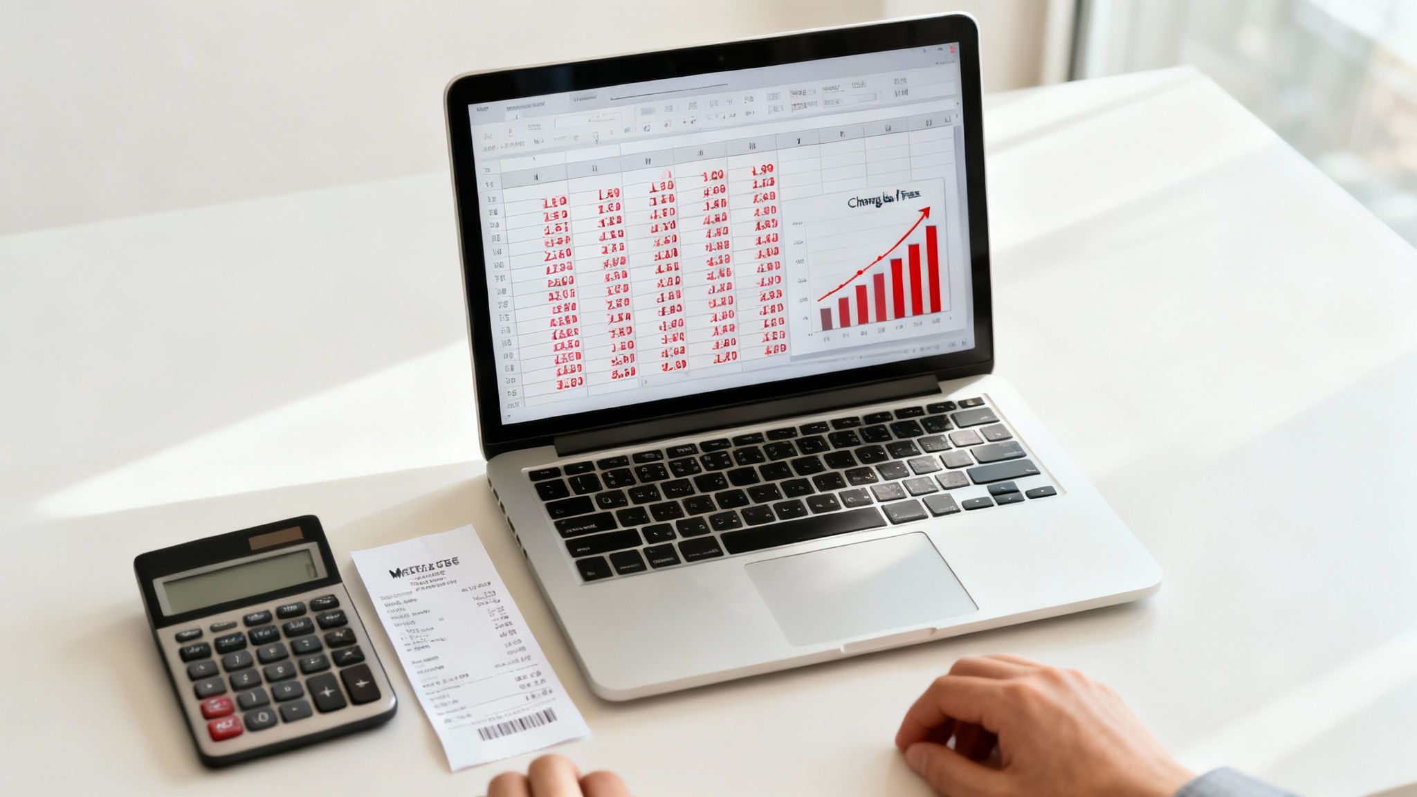 A business owner looking concerned while reviewing financial statements on a tablet.