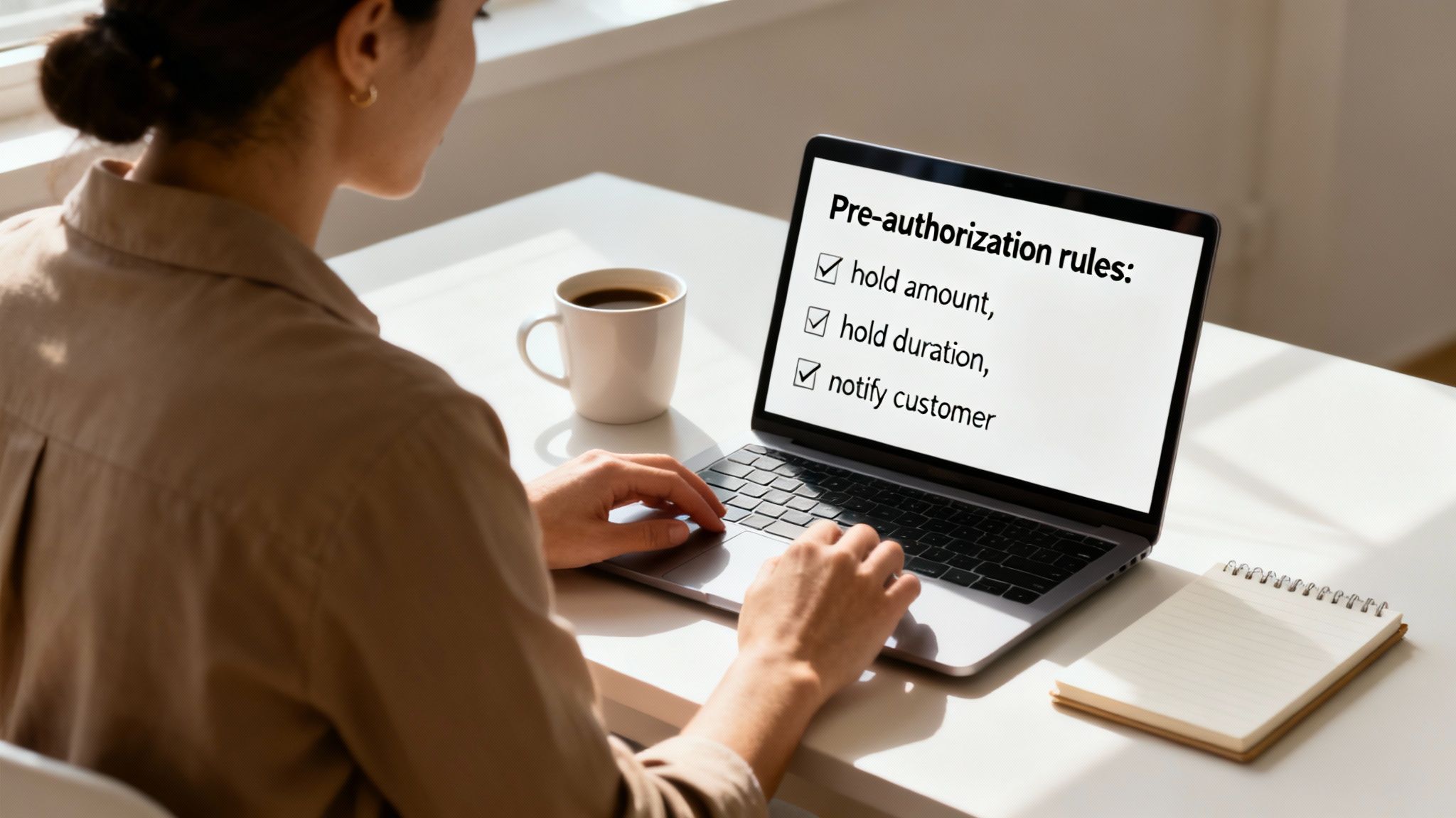 A business owner reviewing their payment settings on a tablet, looking confident and in control.