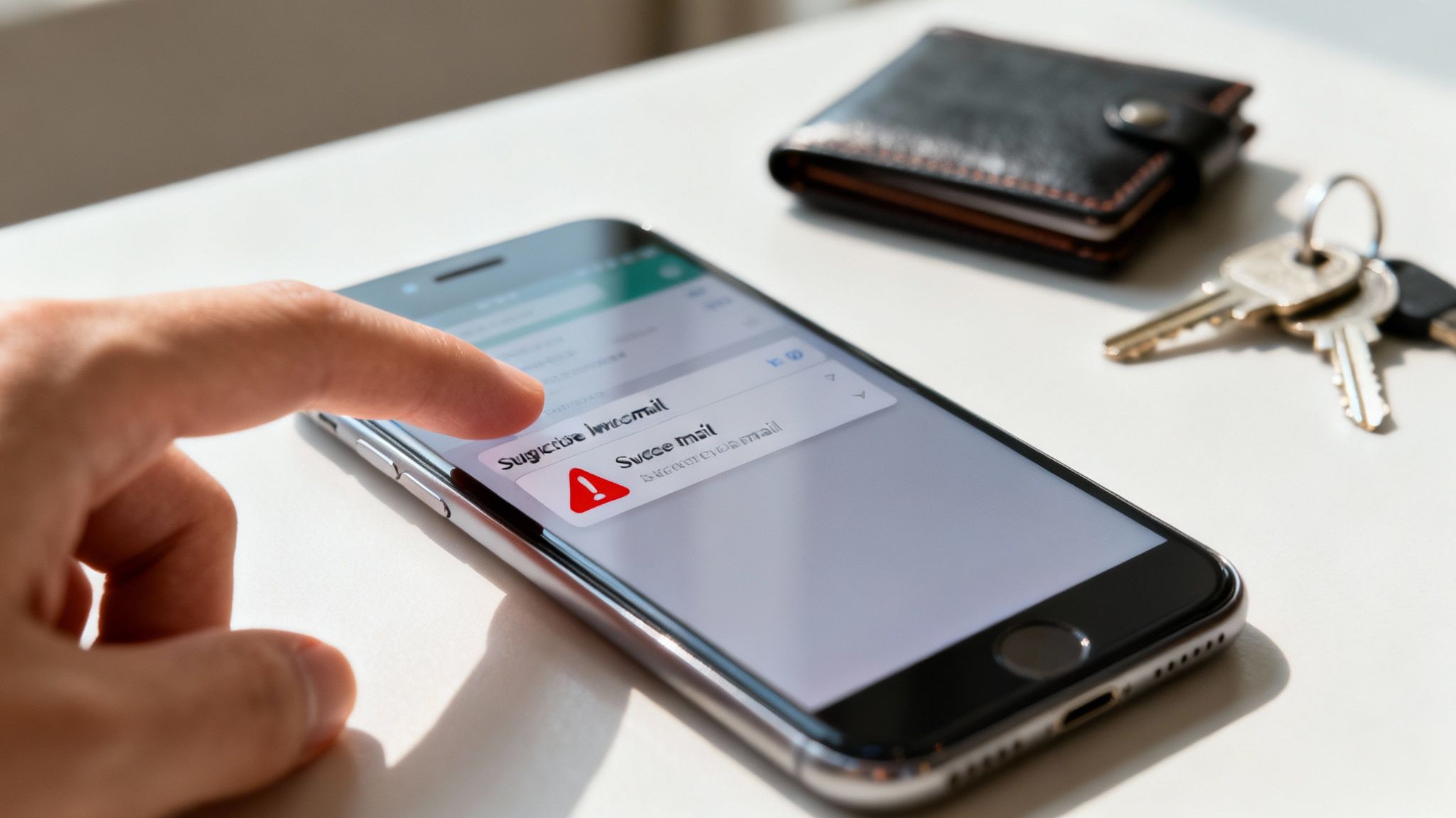 A person looking at a computer screen with a warning icon, symbolizing spotting a PayPal scam.