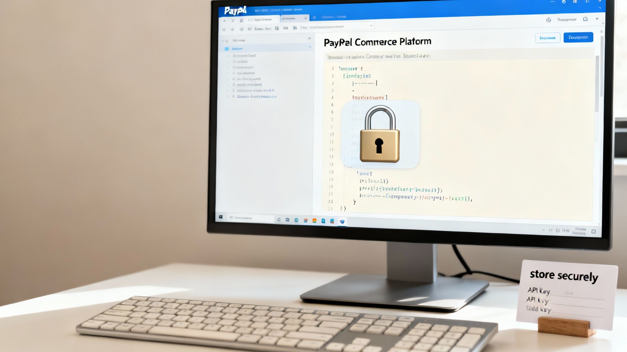 A developer's screen showing code and API connections, representing a secure PayPal integration.