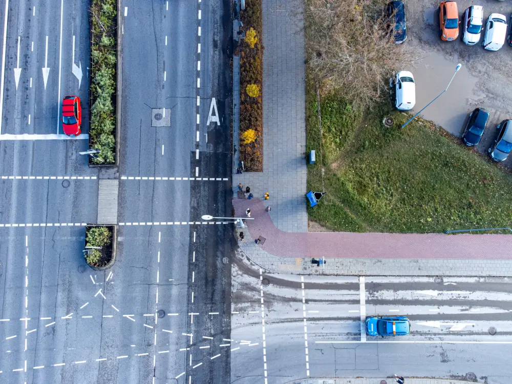 Žiedinė sankryža fotografuota iš viršaus