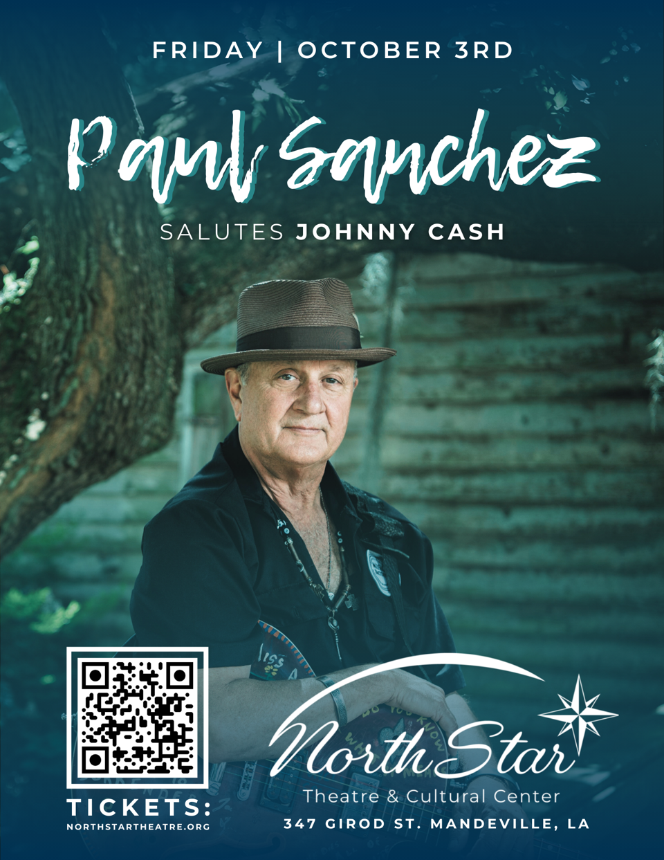 Poster for Paul Sanchez playing live music at North Star Theatre in Mandeville