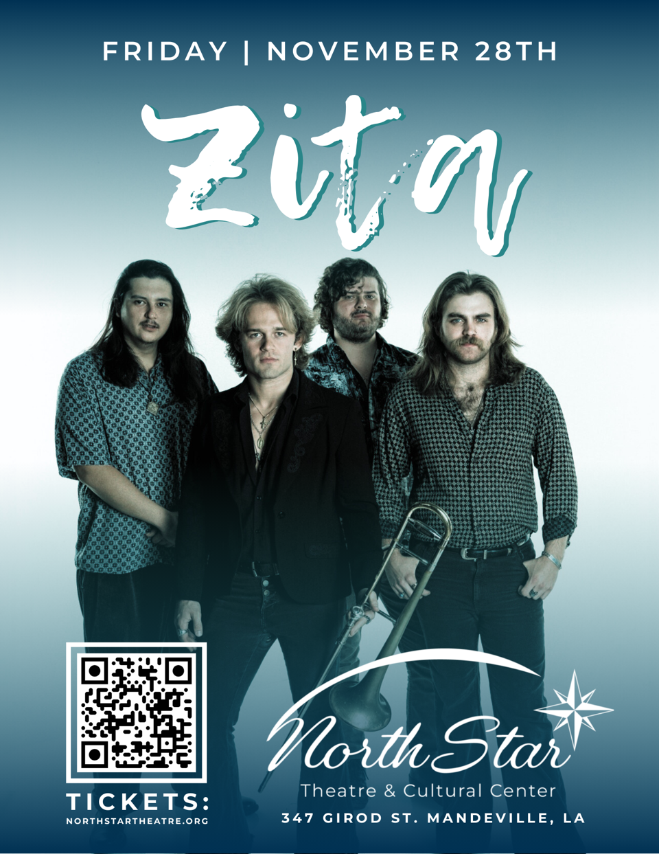 The three members of the band, Zita, on a show poster for a concert at the North Star Theatre