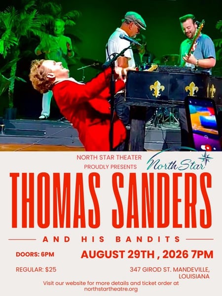 The show poster with a photo of the band playing for Thomas Sanders at North Star Theatre in Mandeville, LA
